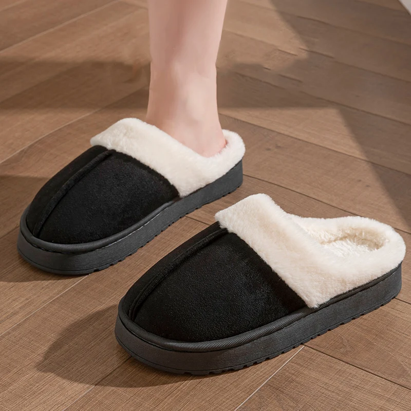 Color: black, Shoe Size: 36-37 - New Fluffy Home Warm Slippers Women Soft Sole Bedroom Plush Lined Winter Shoes Woman Comfortable Non Slip Faux Fur Slippers 2024