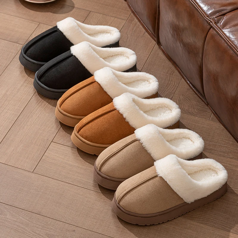 Color: black, Shoe Size: 36-37 - New Fluffy Home Warm Slippers Women Soft Sole Bedroom Plush Lined Winter Shoes Woman Comfortable Non Slip Faux Fur Slippers 2024