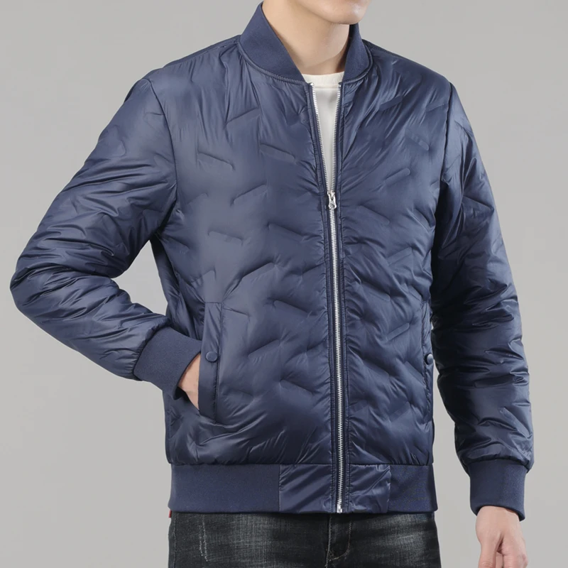 Color: Champagne, Size: XXL - Winter Men's Down Jacket Business Casual Stand Collar Windbreaker White Duck Down Padded Lightweight Puffer Coat Big Size 8XL