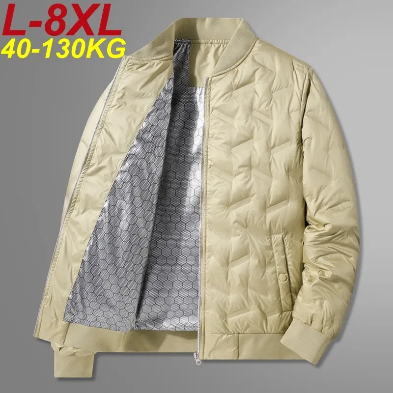 Color: Champagne, Size: XXL - Winter Men's Down Jacket Business Casual Stand Collar Windbreaker White Duck Down Padded Lightweight Puffer Coat Big Size 8XL