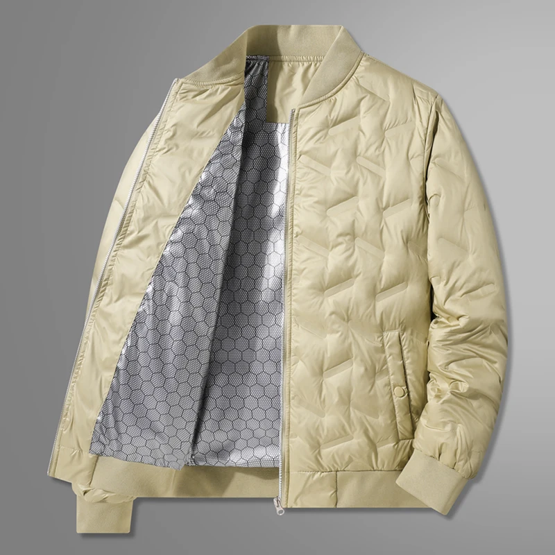 Color: Champagne, Size: XXL - Winter Men's Down Jacket Business Casual Stand Collar Windbreaker White Duck Down Padded Lightweight Puffer Coat Big Size 8XL