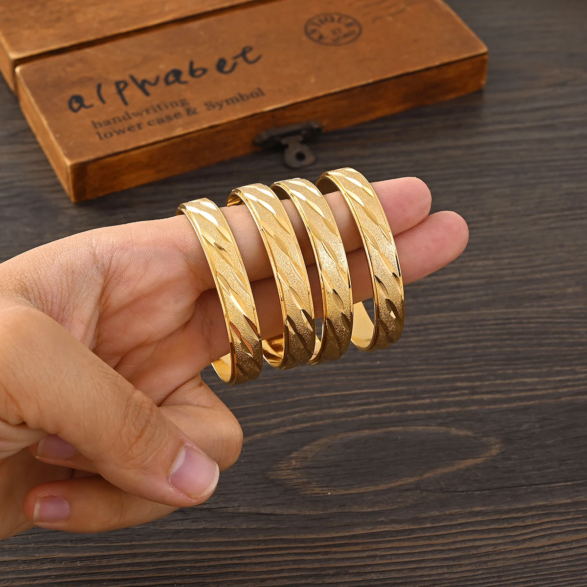 Metal Color: Gold-color, Ships From: CHINA - 4PCS 24K Gold Plated 45MM Cute Kid Size Bangle High Quality Dubai Ethiopian Bracelet Africa Party Gifts
