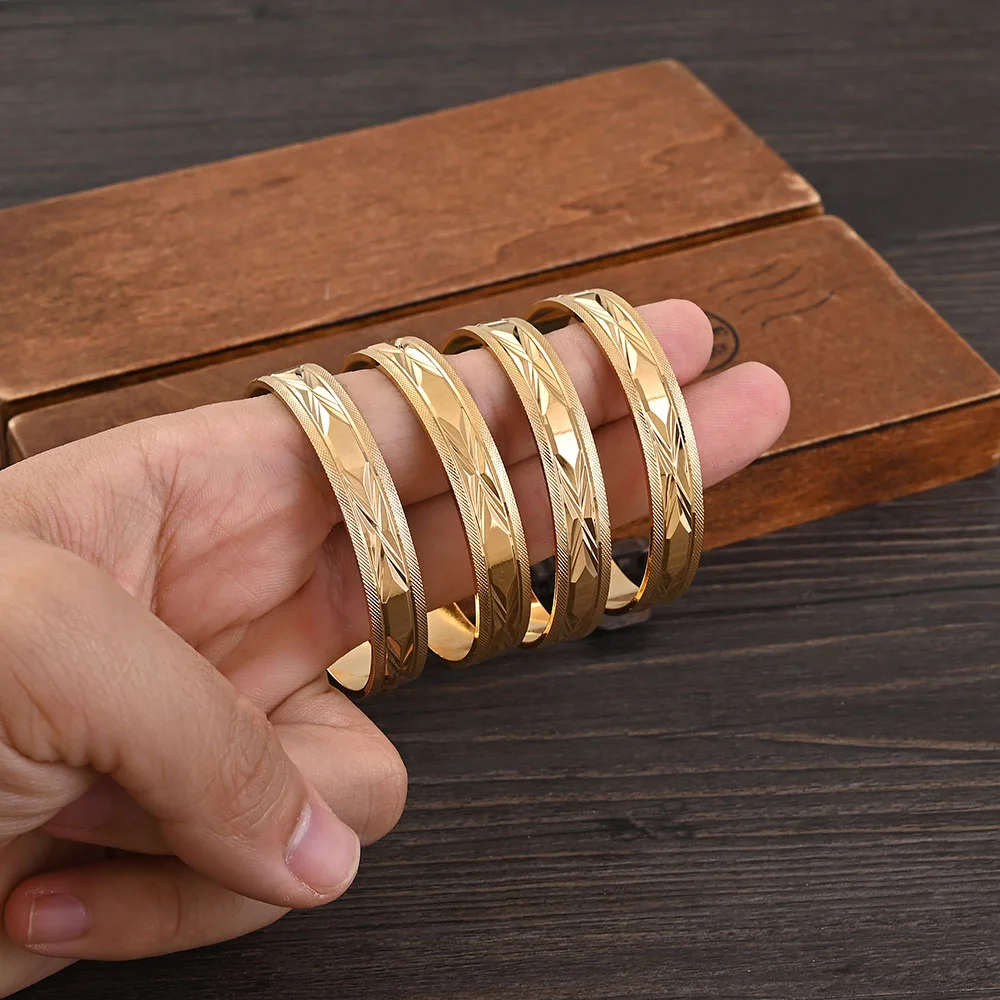 Metal Color: Gold-color, Ships From: CHINA - 4PCS 24K Gold Plated 45MM Cute Kid Size Bangle High Quality Dubai Ethiopian Bracelet Africa Party Gifts
