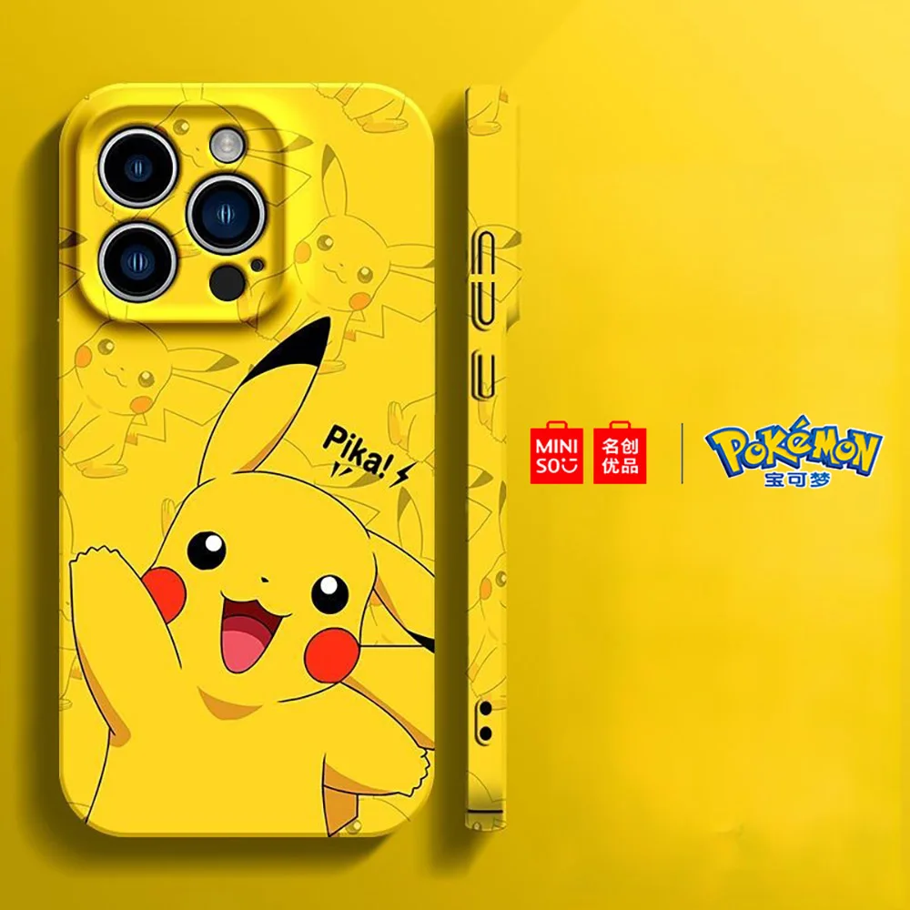 Color: SKY BLUE, Material: PP - Miniso Pokemon Collaboration Pikachu Gengar Phone Case For iPhone 15 14 13 11 12 16 Pro Max Plus X XR Girl Silicone Phone Case