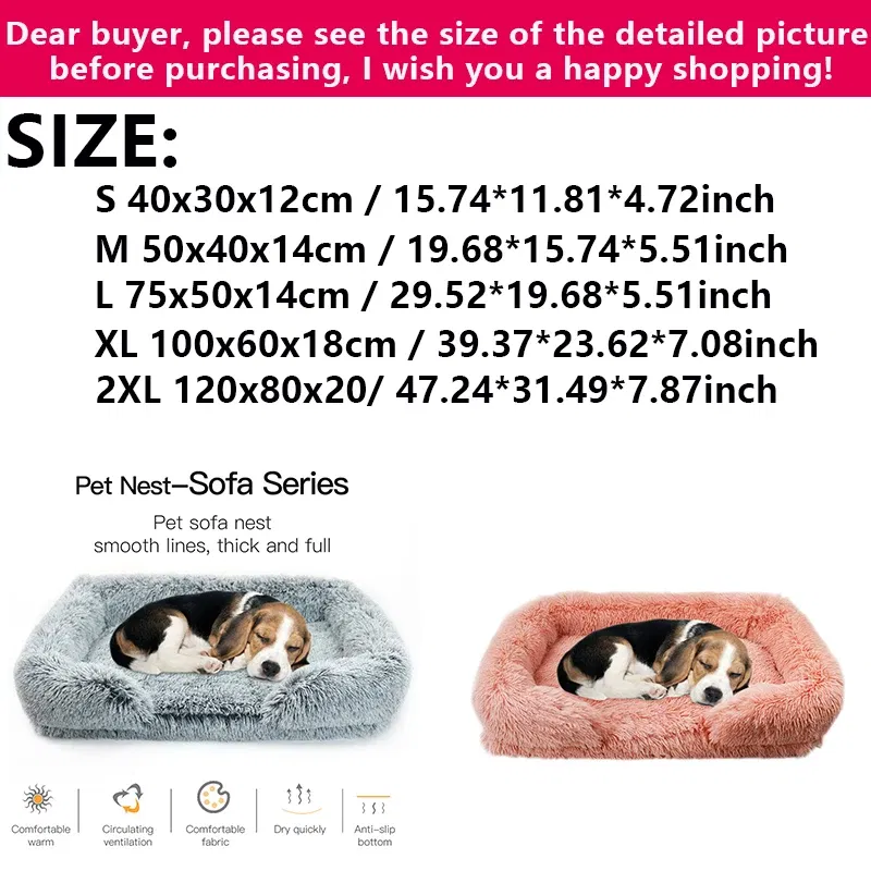 Color: Blue, Size: XL - New Large Dog Bed Dog Plush Pet Bed Winter Thickened Pad Dog Sleeping Bed Sofa Removable Pad Dog Small Large Dog square kennel