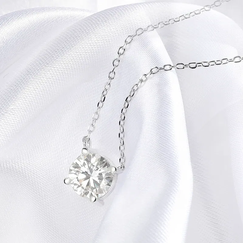 Gem Color: WHITE, Metal Color: Light Yellow Gold Color - Smyoue White Gold Plated 1-10CT Moissanite Necklace for Women Classic Four Claws Pendant Wedding Jewelry 925 Sterling Silver GRA