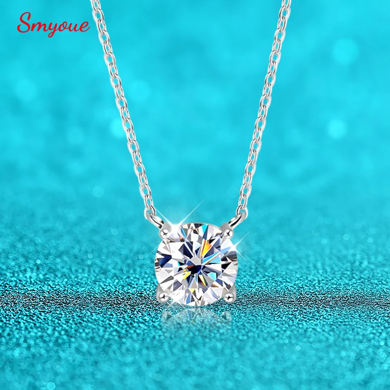 Gem Color: WHITE, Metal Color: Light Yellow Gold Color - Smyoue White Gold Plated 1-10CT Moissanite Necklace for Women Classic Four Claws Pendant Wedding Jewelry 925 Sterling Silver GRA