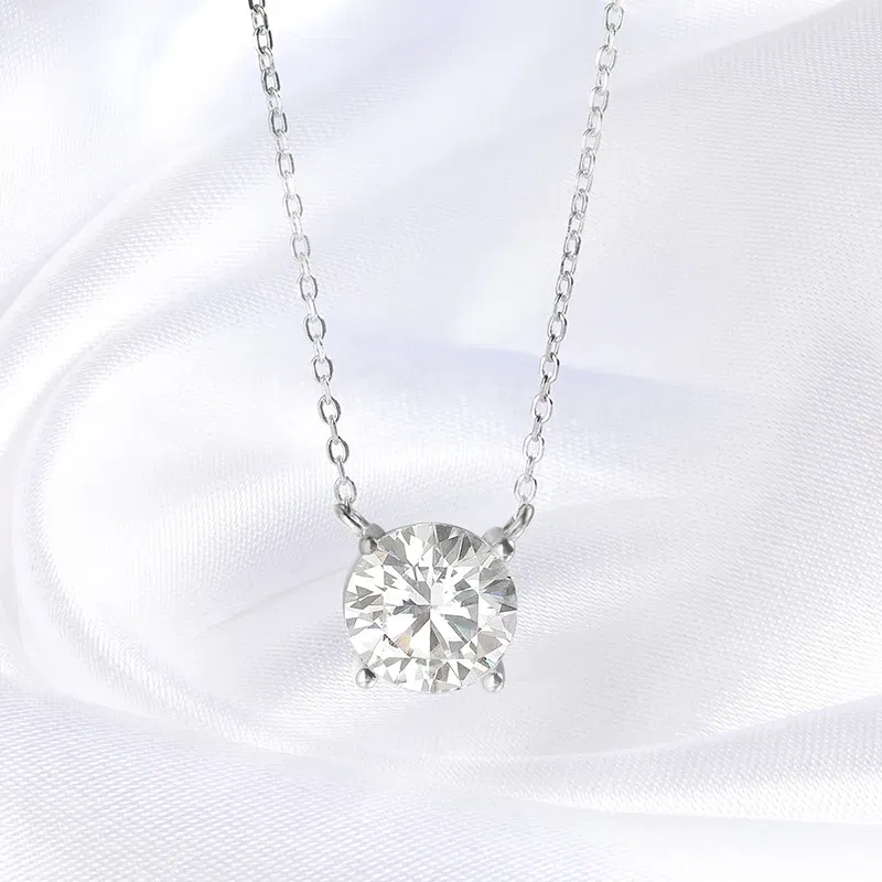 Gem Color: WHITE, Metal Color: Light Yellow Gold Color - Smyoue White Gold Plated 1-10CT Moissanite Necklace for Women Classic Four Claws Pendant Wedding Jewelry 925 Sterling Silver GRA