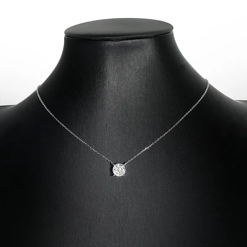 Gem Color: WHITE, Metal Color: Light Yellow Gold Color - Smyoue White Gold Plated 1-10CT Moissanite Necklace for Women Classic Four Claws Pendant Wedding Jewelry 925 Sterling Silver GRA