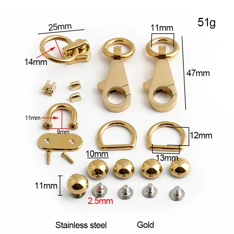 Color: Chocolate, Size: L - 1-5Sets Gold,Silver Stainless Steel Rectangle Eyelets Hanger Clasp Locks For Women DIY Handbags Shoulder Purse Bags Accessories