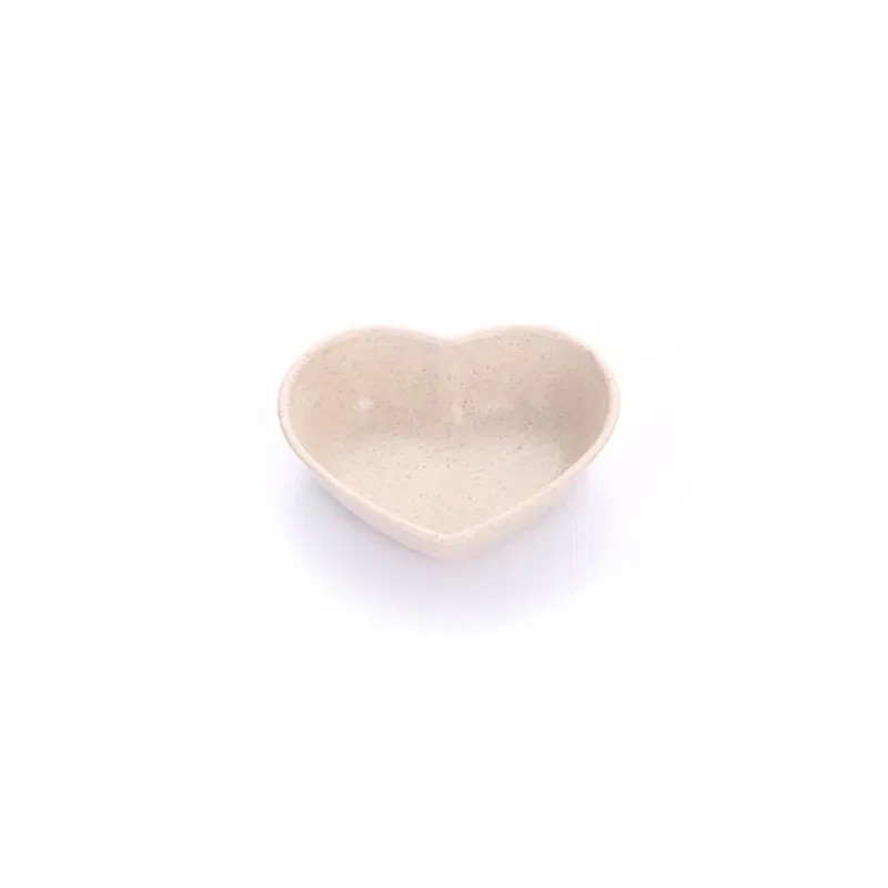Color: GRAY - n.Mini Cute Love Heart Shape Wheat Straw Bowl Vinegar Seasoning Solid Soybean Dish Sauce Salt Snack Small Plate Kitchen Supplies