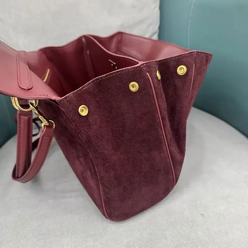 Color: Beige, Size: M - Luxury Design Women Tote Bag Suede Shoulder Bag High Quality Fashion Brown Ladies Handbag Large Capacity Versatile