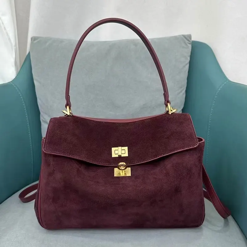 Color: Beige, Size: M - Luxury Design Women Tote Bag Suede Shoulder Bag High Quality Fashion Brown Ladies Handbag Large Capacity Versatile