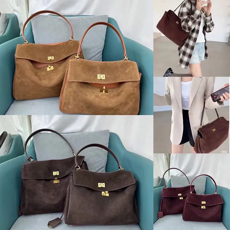 Color: Beige, Size: M - Luxury Design Women Tote Bag Suede Shoulder Bag High Quality Fashion Brown Ladies Handbag Large Capacity Versatile