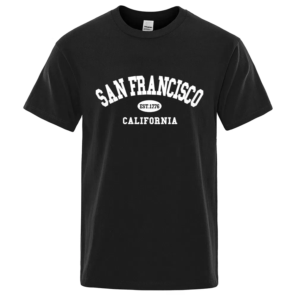 Color: Beige, Size: XXXL - Sanfrancisco Est.1776 California Letter T-Shirts Men Fashion Oversized Tops Summer Tshirt Loose Designer Luxury Tee Clothing