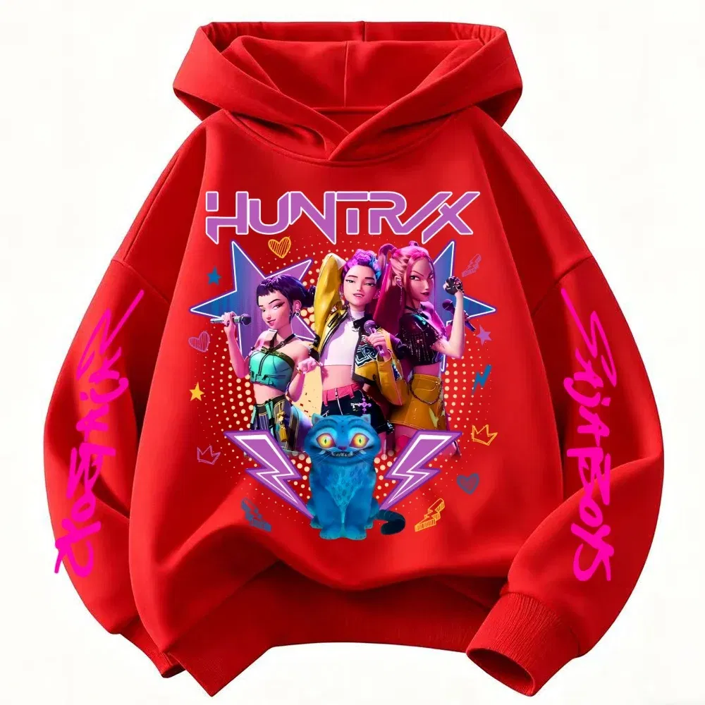 Color: Blue, Kid Size: 4 - Demone Hunter Girl's Pink Hooded Streetwear Autumn Cute Anime Baby Pullover Kids Y2K Kawaii Long Sleeved T-shirt Casual Clothes