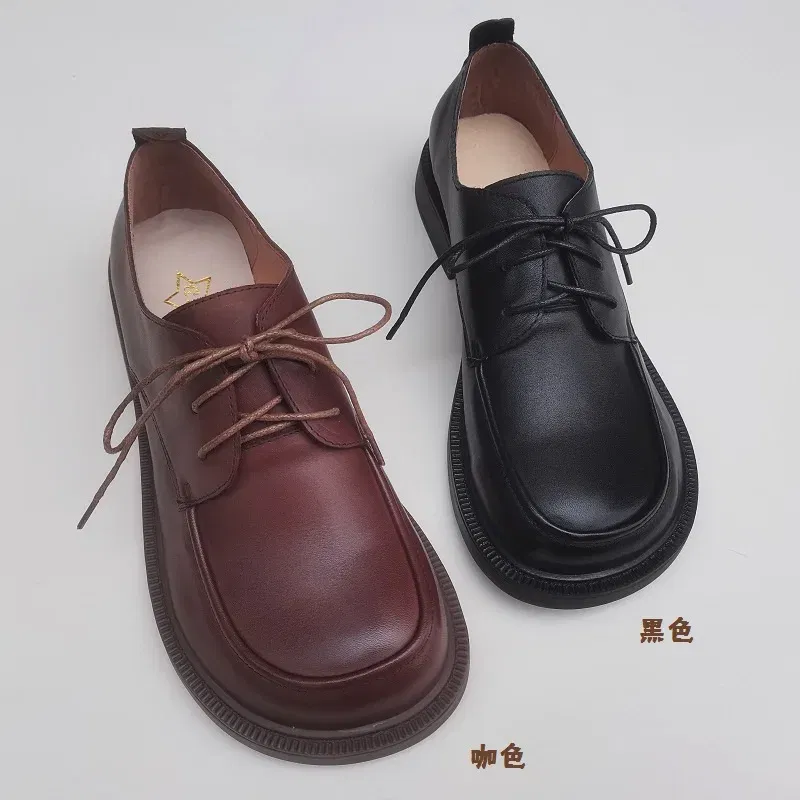 Color: black, Shoe Size: 9.5 - Careaymade-Genuine leather big head wide version men's English lace up leather shoes business leisure original single shoes