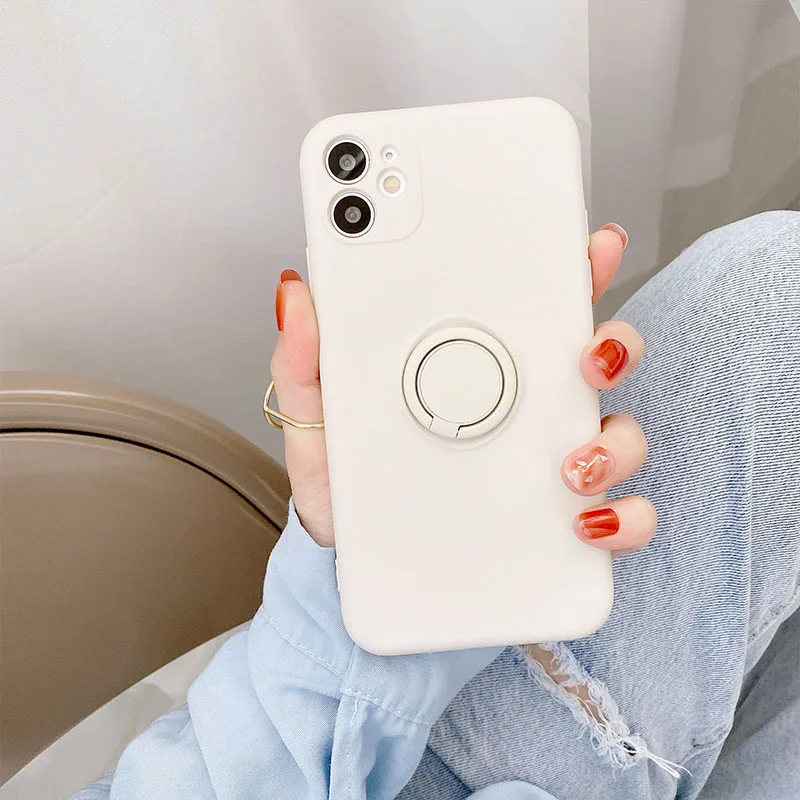 Color: Ivory, Compatible-Phone Models: For iPhone 12 Pro Max, Ships From: CN - With Ring Holder Shockproof Case For IPhone 16 15 14 13 12 11 Pro Max Silicone TPU Soft Back Cover