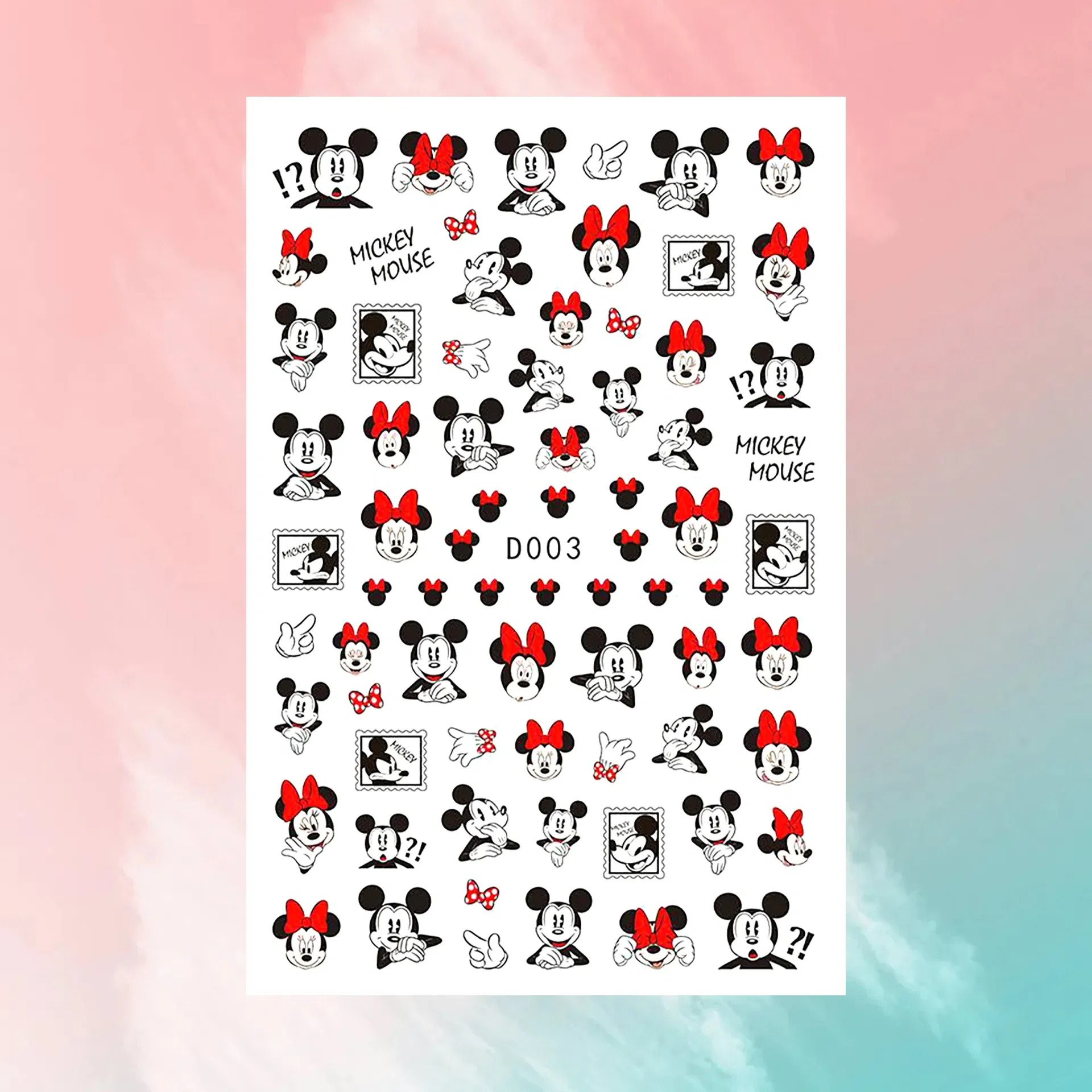 Color: GRAY - 1PCS Disney Cartoon Nail Stickers Wholesale Waterproof Paste Nail Art Sticker Princess Mickey Anime Series Nail Decoration
