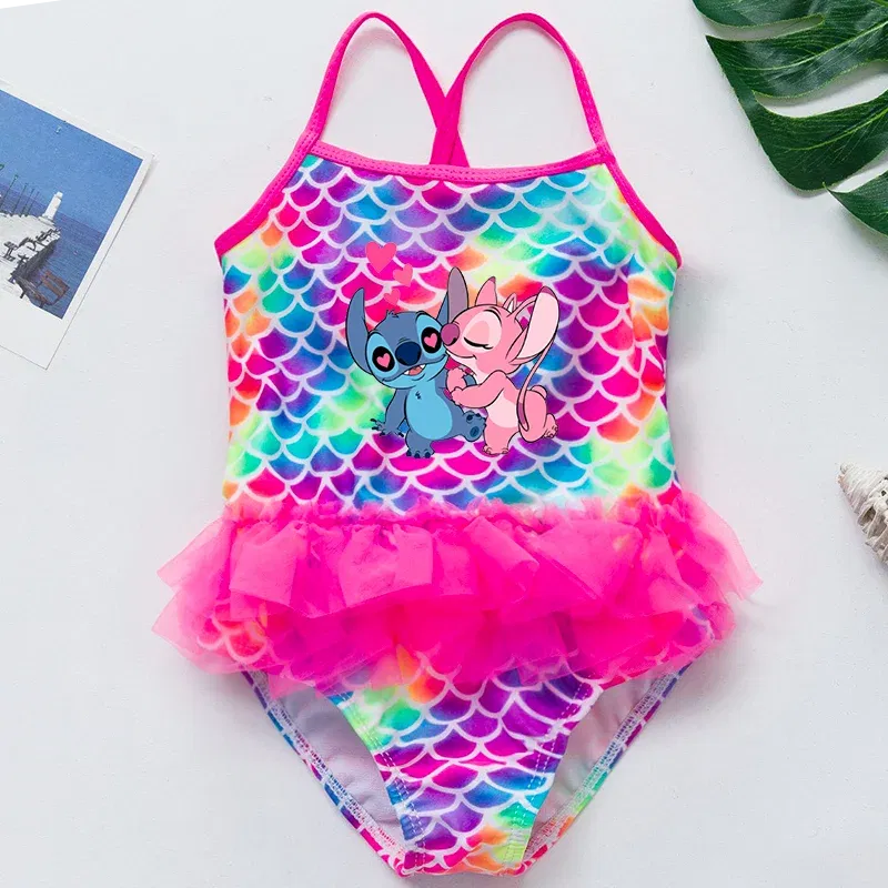 Color: GRAY, Kid Size: 18M - Lilo Stitch Girl Swimsuit Summer One-Piece Swimwear Beachwear Pool Mermaid Fish Scale Print Bikini Bathing Outfit Swimming Wear