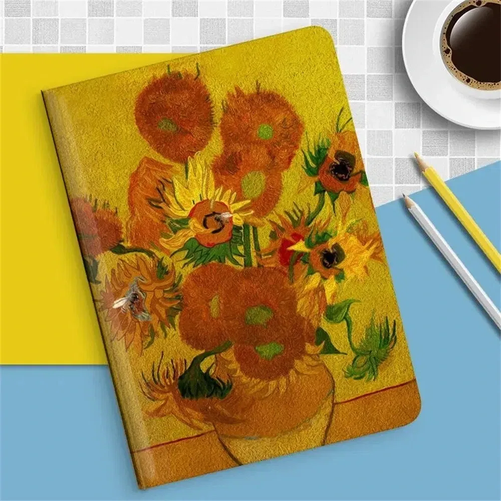 Color: WHITE, Size: nine - Case For iPAD 10 9 8 7 6 5 th Generation Pro 11 12.9 10.5 Air 5 4 3 2 Mini 6 Funda Cover Luxury Van Gogh Oil Painting Flower Art