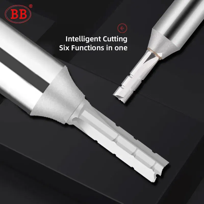 Cutting Edge Length: 10mm, Dimensions: 3.175*1*3 - BB Straight Slot Milling Cutter CNC Wood Engraving Machine Mill Rough Shape TCT Coated Edge D 6mm 8mm 2T 3T 4F Shank 1/2 12.7mm
