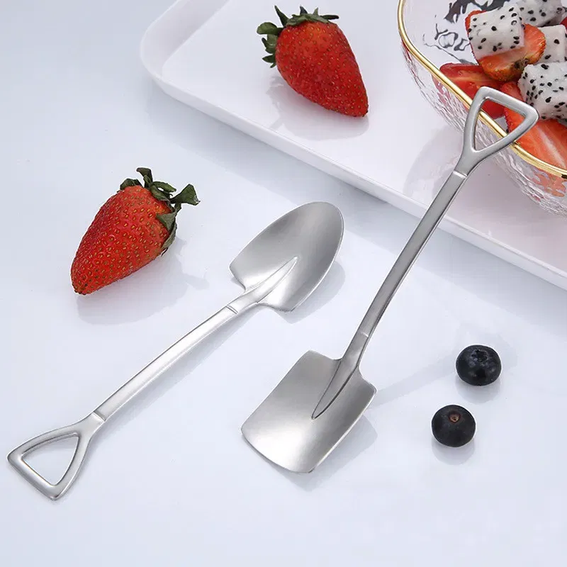 Color: light yellow, Ships From: CHINA - 2021 stainless steel spade spoon coffee stirring spoon eating watermelon dessert ice cream fruit salad spoon teaspoon