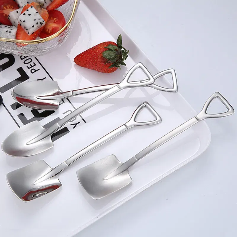 Color: light yellow, Ships From: CHINA - 2021 stainless steel spade spoon coffee stirring spoon eating watermelon dessert ice cream fruit salad spoon teaspoon