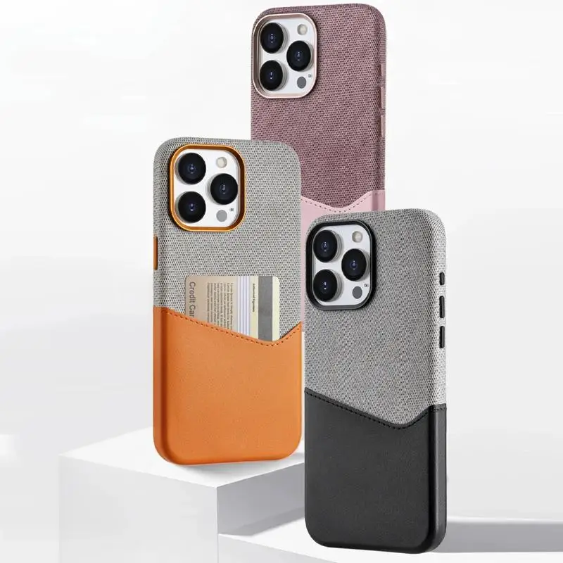 Color: Pink, Material: Microfiber - Card Holder MagSafe Leather Phone Case For iPhone 15 14Pro Max 13 14 Pro 12 Pocket Wireless Charging Alloy Lens Hit Color Cover