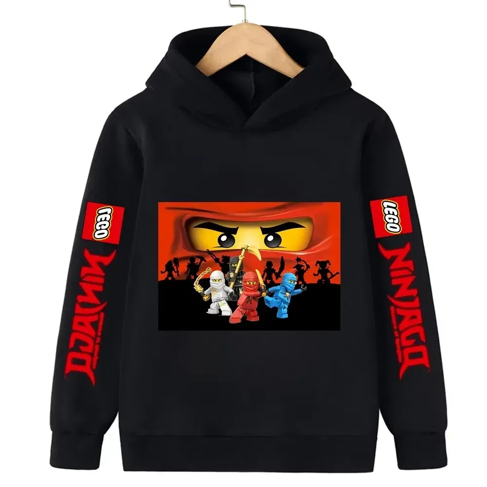 Color: WHITE, Kid Size: 13 - Lego Phantom Ninja Cartoon Children's Hooded Hoodies Casual Sports Sweatshirt 3-13 Year Old Boy Kid Baby Girls Clothes Pullover