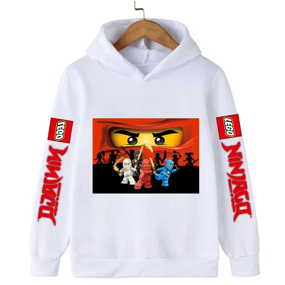 Color: WHITE, Kid Size: 13 - Lego Phantom Ninja Cartoon Children's Hooded Hoodies Casual Sports Sweatshirt 3-13 Year Old Boy Kid Baby Girls Clothes Pullover