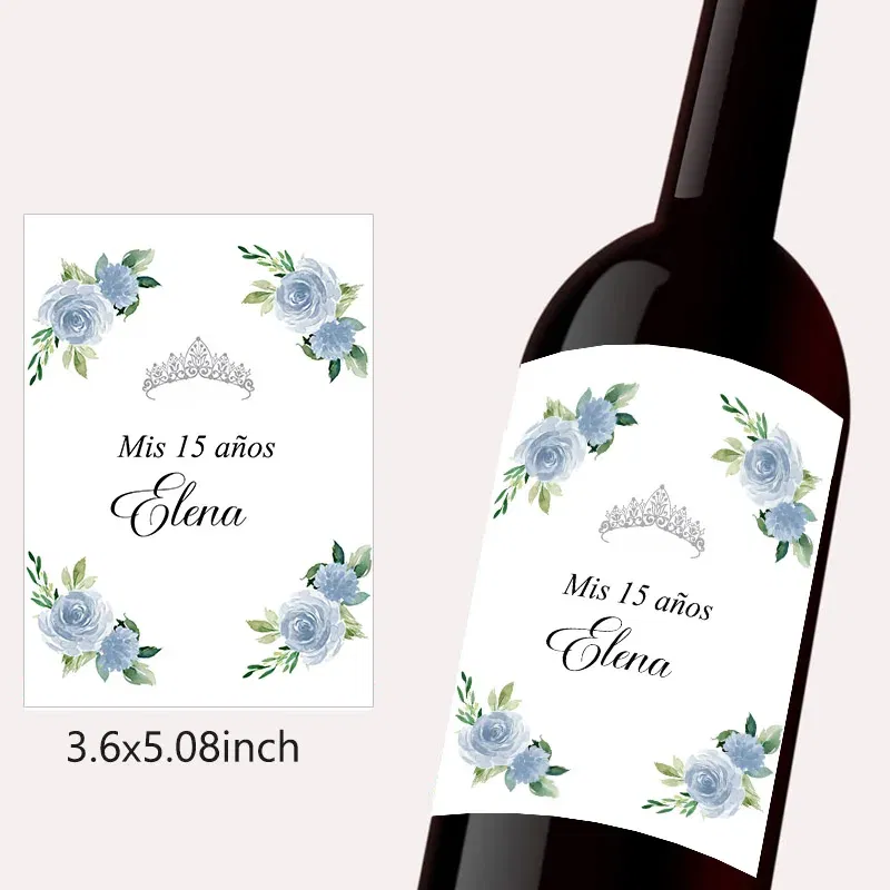 Color: light green - 20pcs Custom Mis 15 A?±os XV Mis Quince Wine Bottle Labels Stickers Customize 15th/16th Girls Birthday Party Decor Labels Crown