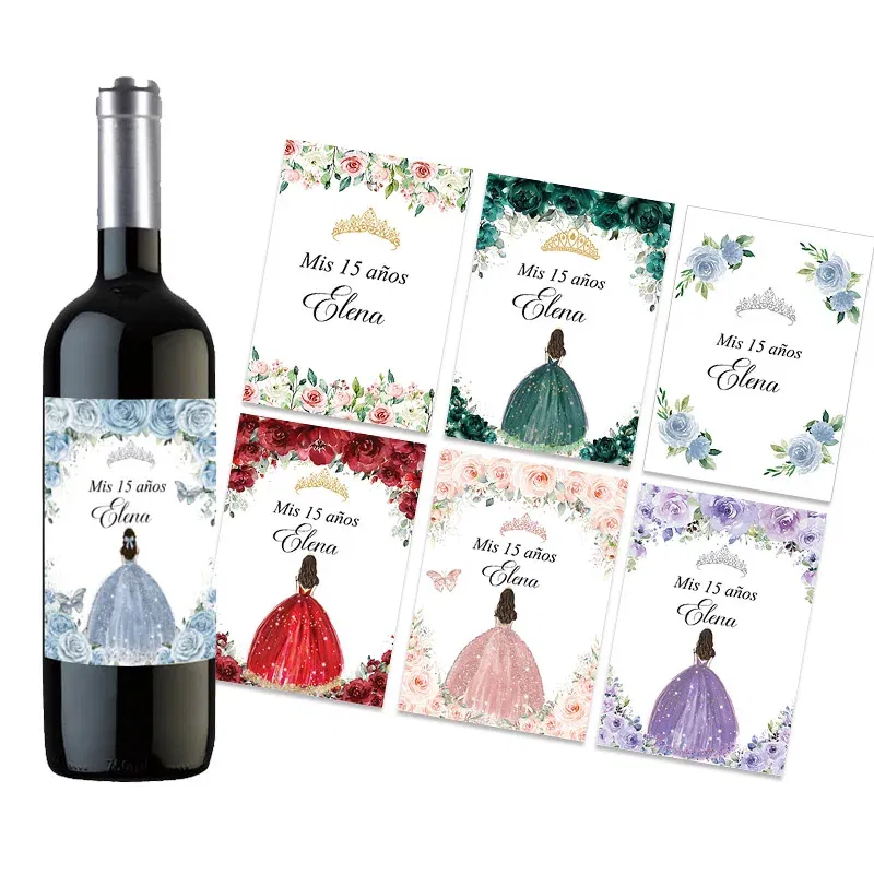 Color: light green - 20pcs Custom Mis 15 A?±os XV Mis Quince Wine Bottle Labels Stickers Customize 15th/16th Girls Birthday Party Decor Labels Crown