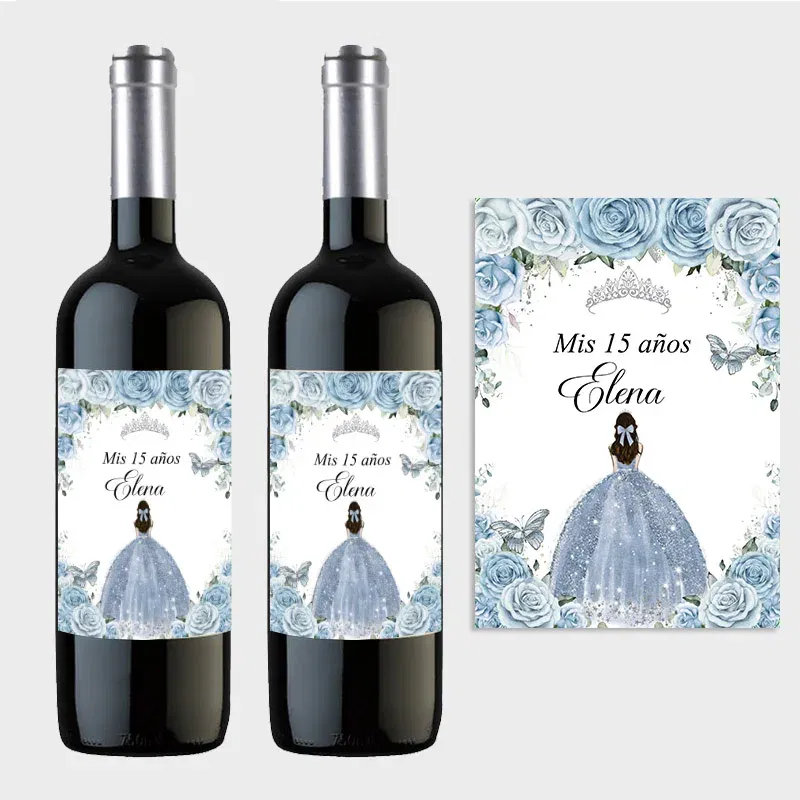 Color: light green - 20pcs Custom Mis 15 A?±os XV Mis Quince Wine Bottle Labels Stickers Customize 15th/16th Girls Birthday Party Decor Labels Crown
