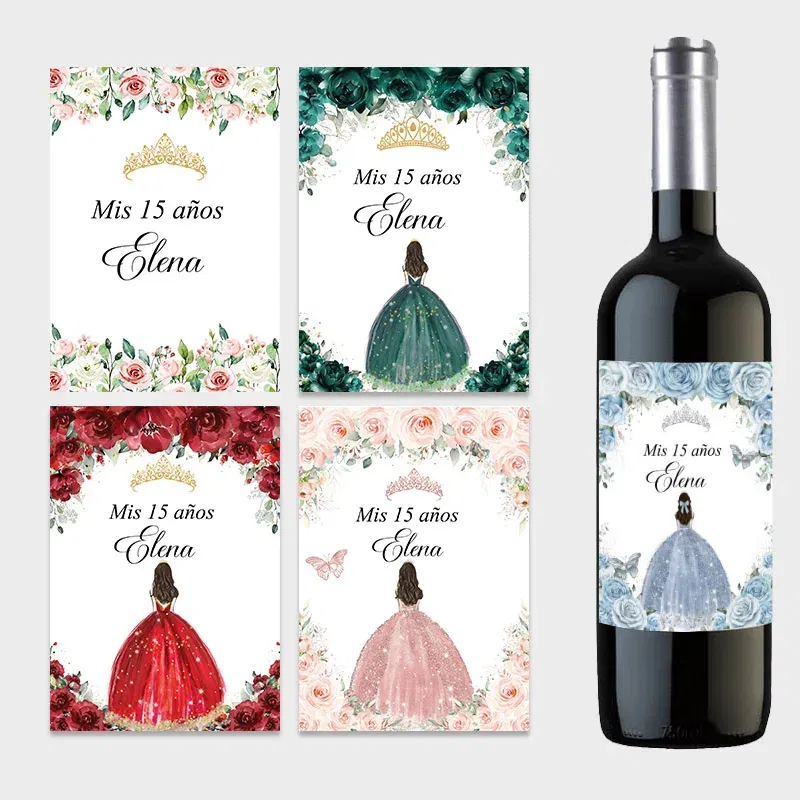 Color: light green - 20pcs Custom Mis 15 A?±os XV Mis Quince Wine Bottle Labels Stickers Customize 15th/16th Girls Birthday Party Decor Labels Crown