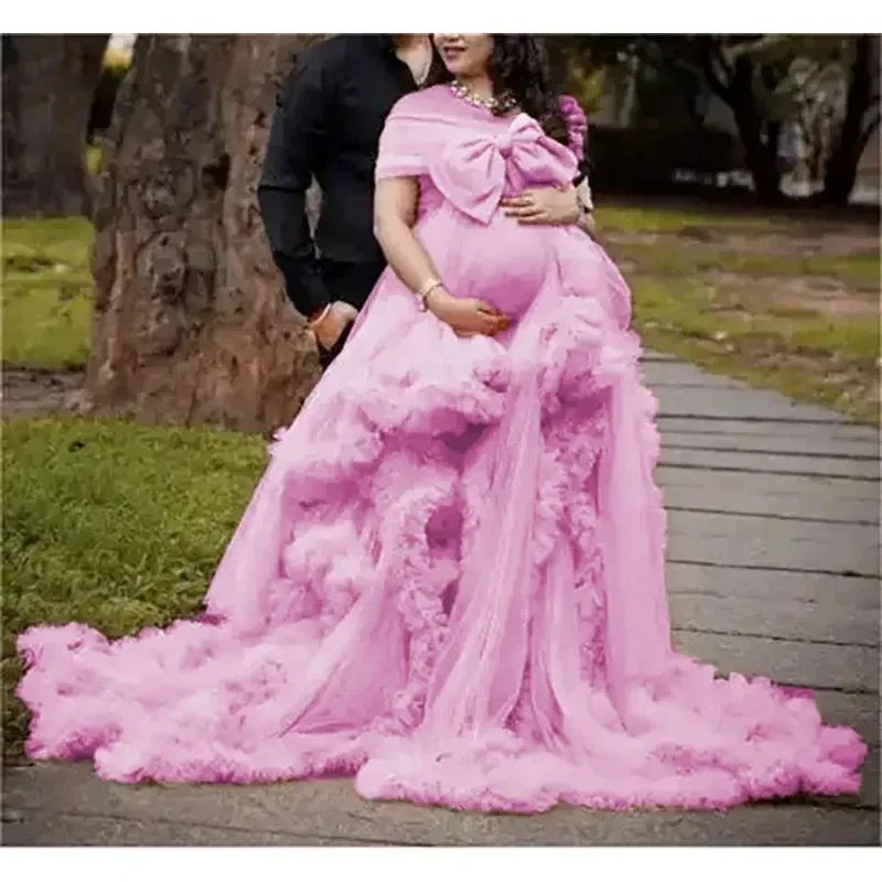 Color: GRAY, Maternity Size: 12, Ships From: CHINA - BIG BOW Tulle Ruffle maternity dresses photoshoot baby shower п?»?°?‚ь?µ д?»я ?±?µр?µм?µнн?‹?… فس?§تي?† ?­?