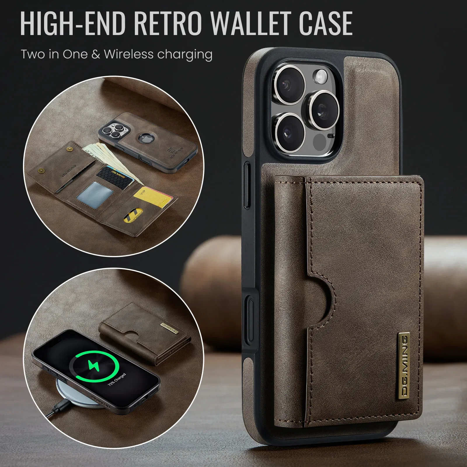 Color: Blue, Material: Leather - Detachable 2 IN 1 Magnetic For Magsafe Leather Case For iPhone 16 Pro Max 15 12 13 11 14 Plus 16e Flip Wallet Card Holder Cover