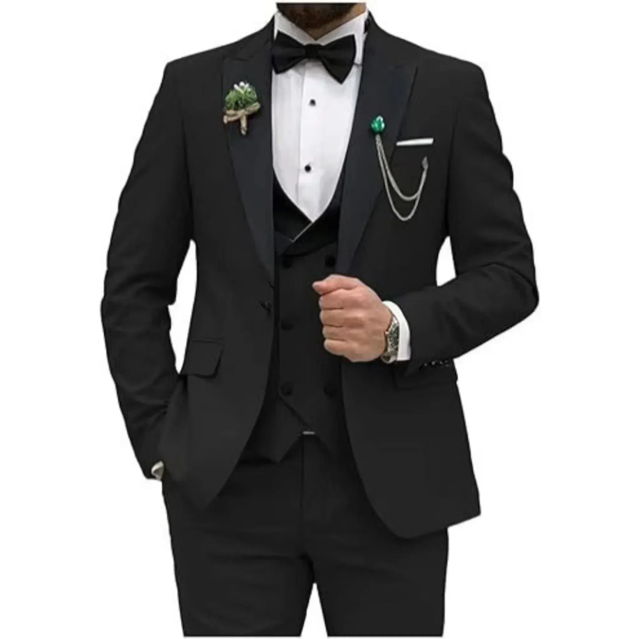 Color: black, Size: XXXL - Men Suit Colorful Luxury Blazer Vest And Pant Sets 3 Piece Birthday Dress Business  Prom Evening Party Costumes High Quality