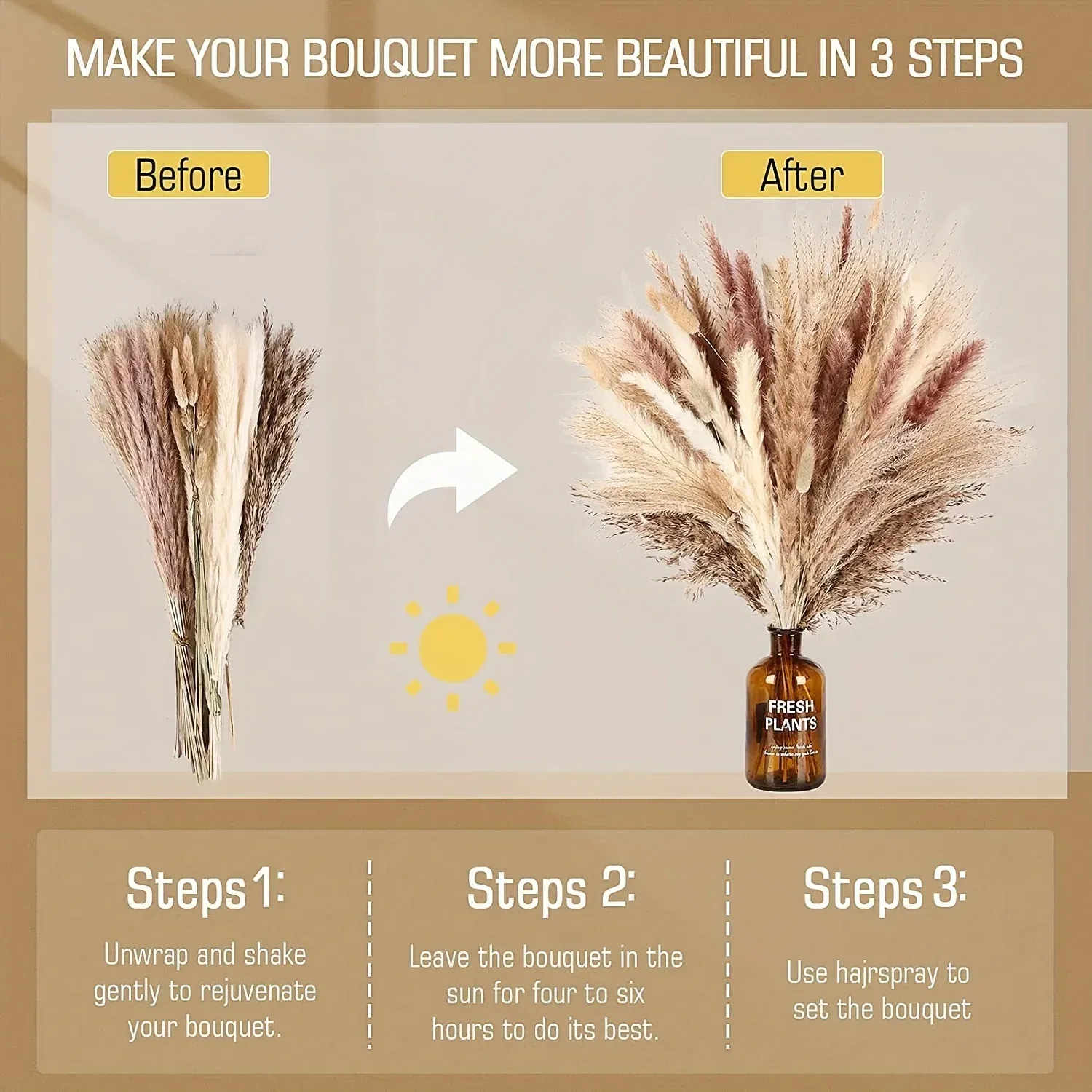 Natural Dried Flowers Pampas Floral Bouquet Boho Country Home Decoration Rabbit Tail Grass Reed Wedding Decor Arrangement