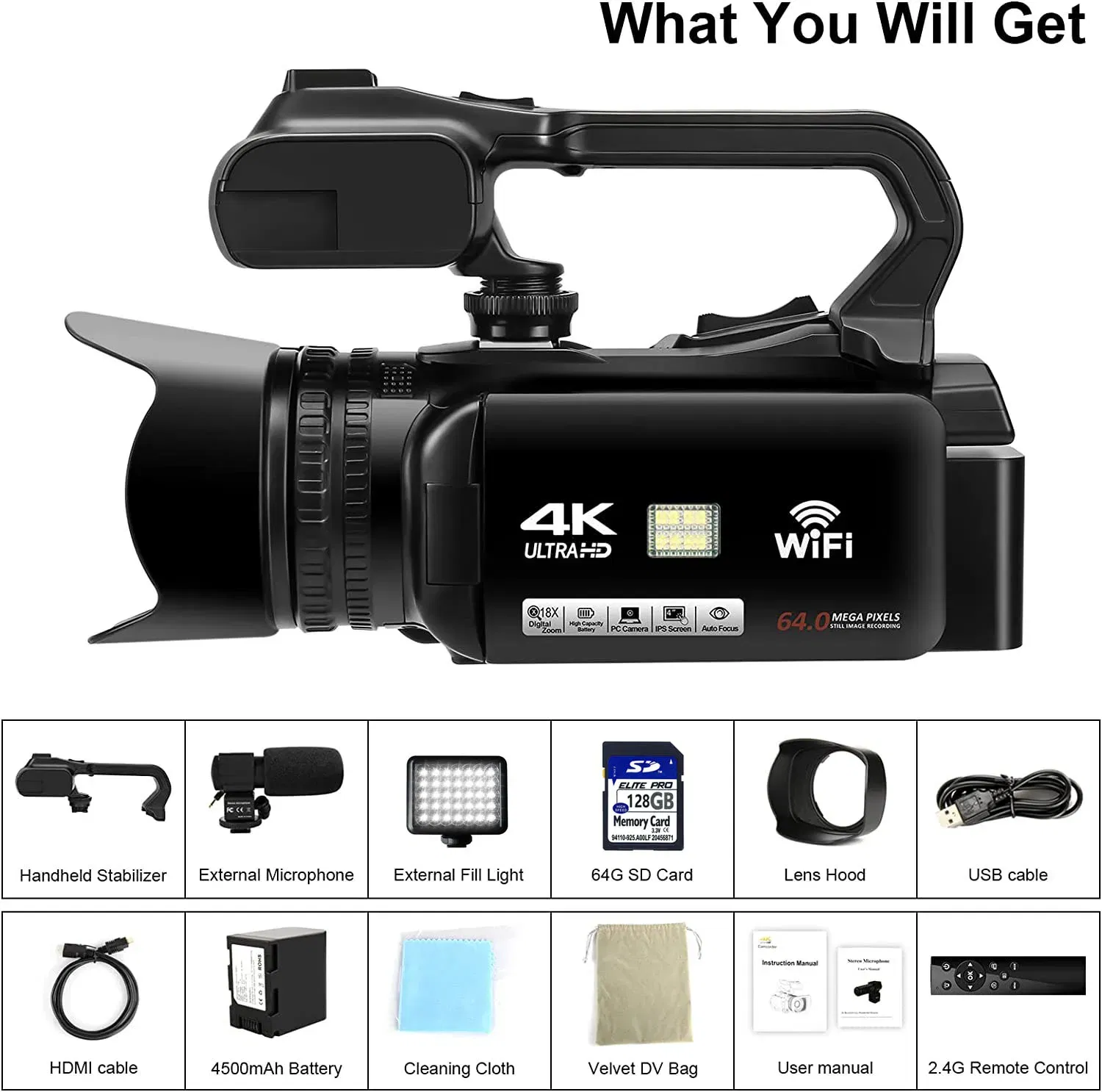 Bundle: Bundle1, Color: black, Ships From: CHINA - Top 4.0"Touch Screen Digital Video Camera YouTube Camcorder 4K Ultra HD camera 64MP Streaming Camera