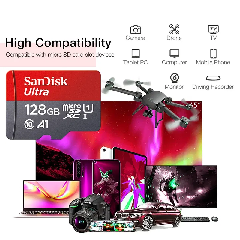 Capacity: 128GB - TFcard 64GB 16GB 32GB Memory Card 128GB Class 10 Microsd SD Card 100MB/S UHS-I A1 Card + Adapter for Phone/PC Standard Shippin