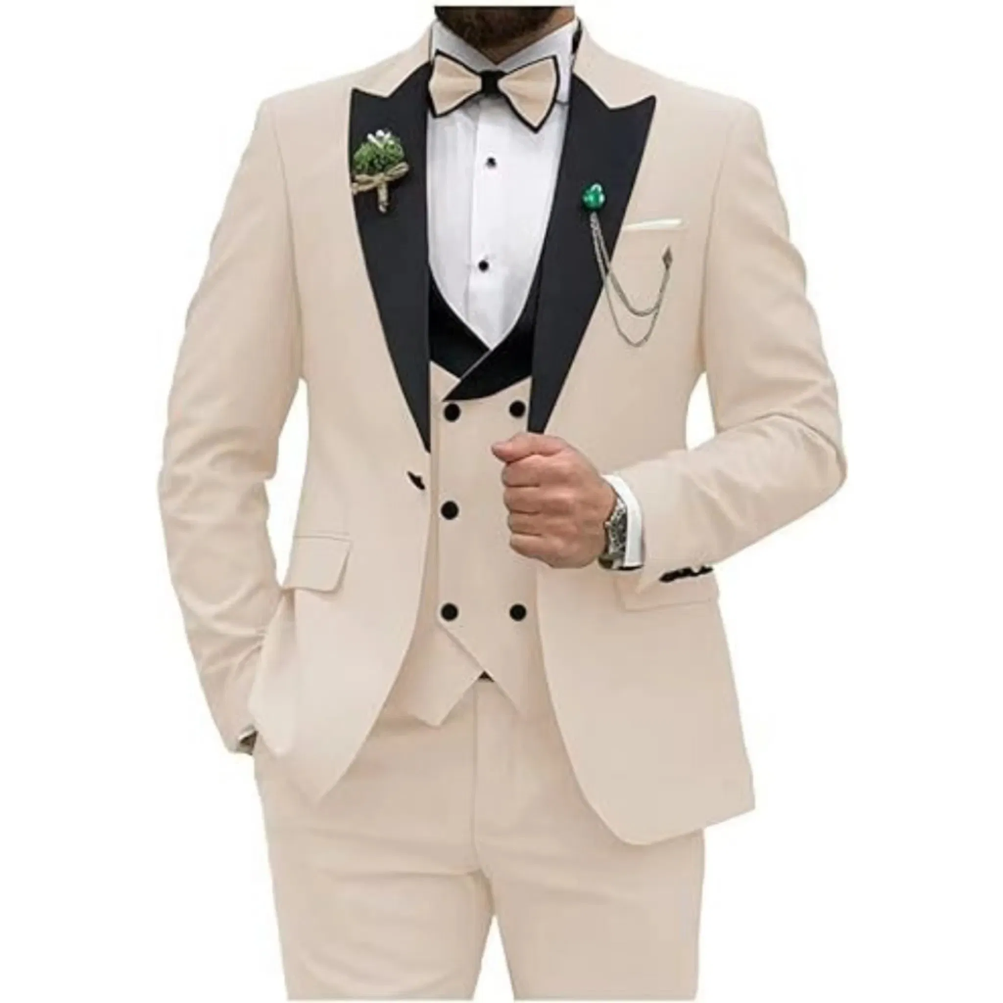 Color: Navy Blue, Size: L - Men Suit Colorful Luxury Blazer Vest And Pant Sets 3 Piece Birthday Dress Business  Prom Evening Party Costumes High Quality