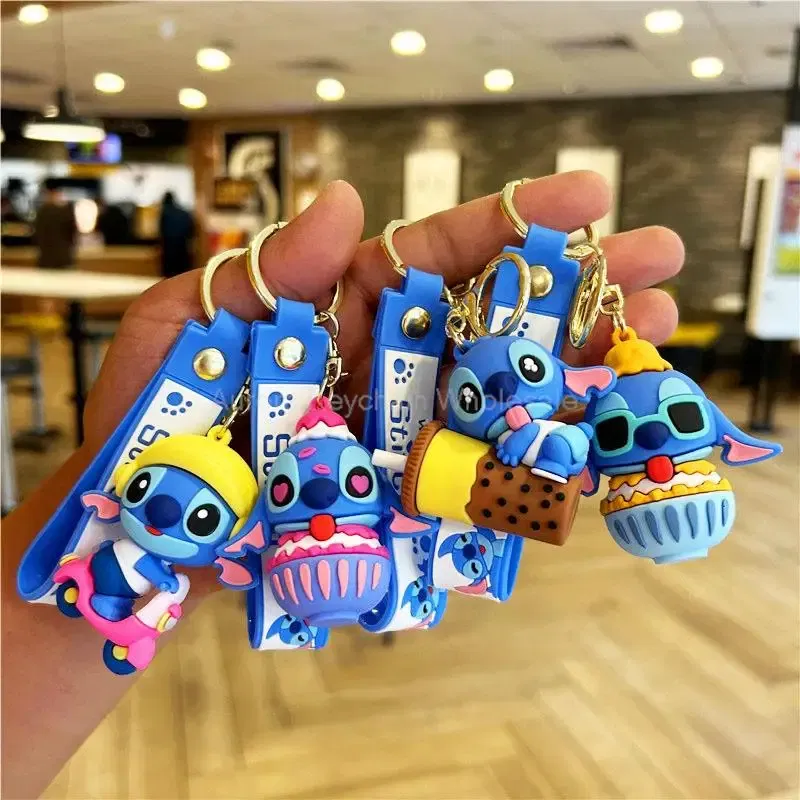 Color: Baby Pink - Wholesale Anime Disney Keychain Mickey Mouse Minnie Lilo & Stitch Cartoon Keyring Kawaii Key Chain Car Pendant Kids Toys Gifts