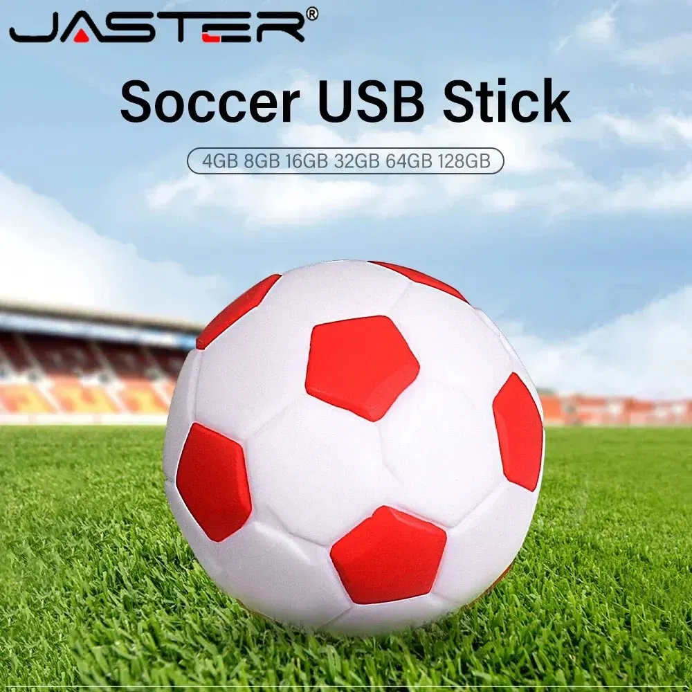 Capacity: 32GB, Color: Red - Football USB Flash Drive 64GB Cute Cartoon Memory Stick 32GB Yellow Red Black Pen Drive 16GB Creative Gift U Disk Free Chain