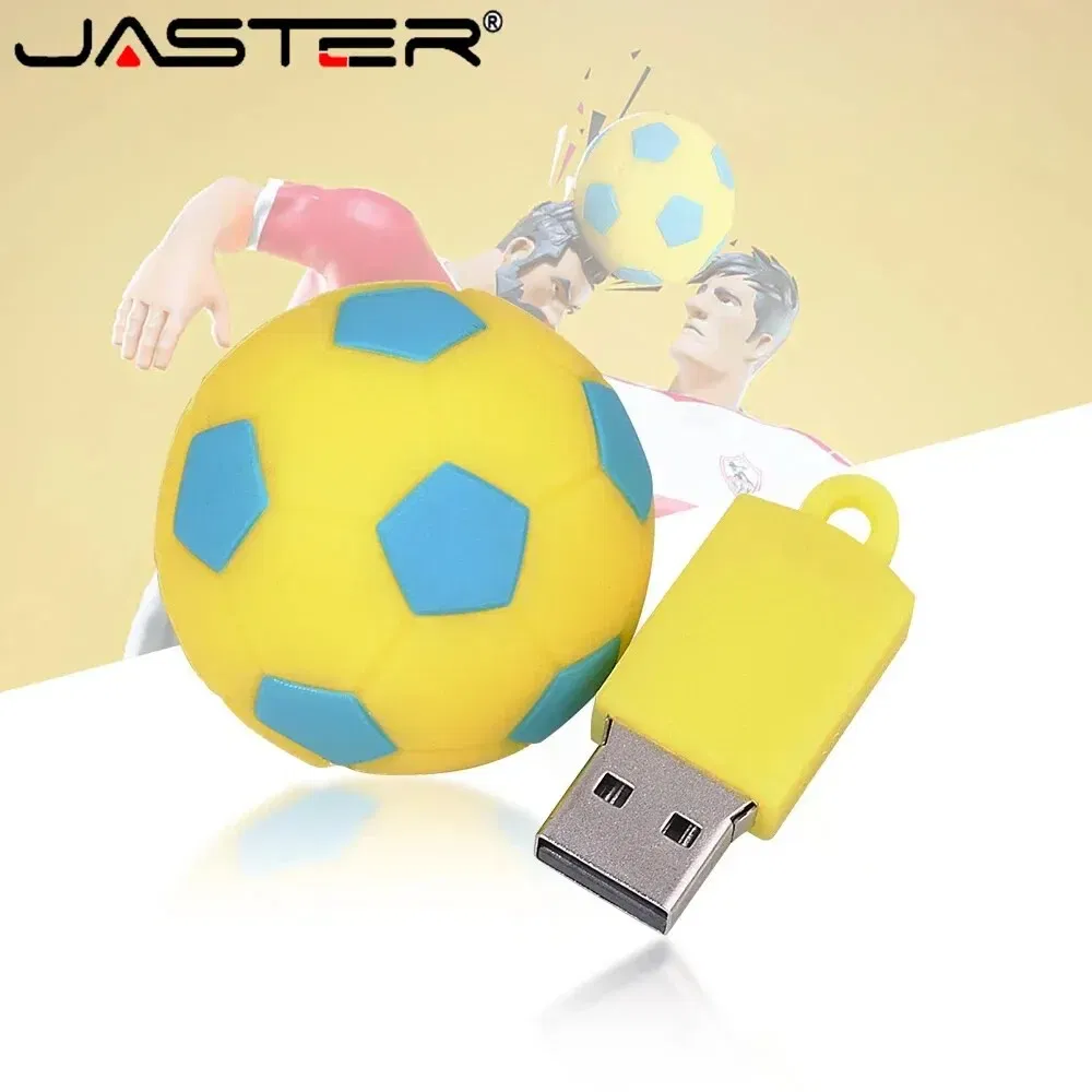 Capacity: 32GB, Color: Red - Football USB Flash Drive 64GB Cute Cartoon Memory Stick 32GB Yellow Red Black Pen Drive 16GB Creative Gift U Disk Free Chain