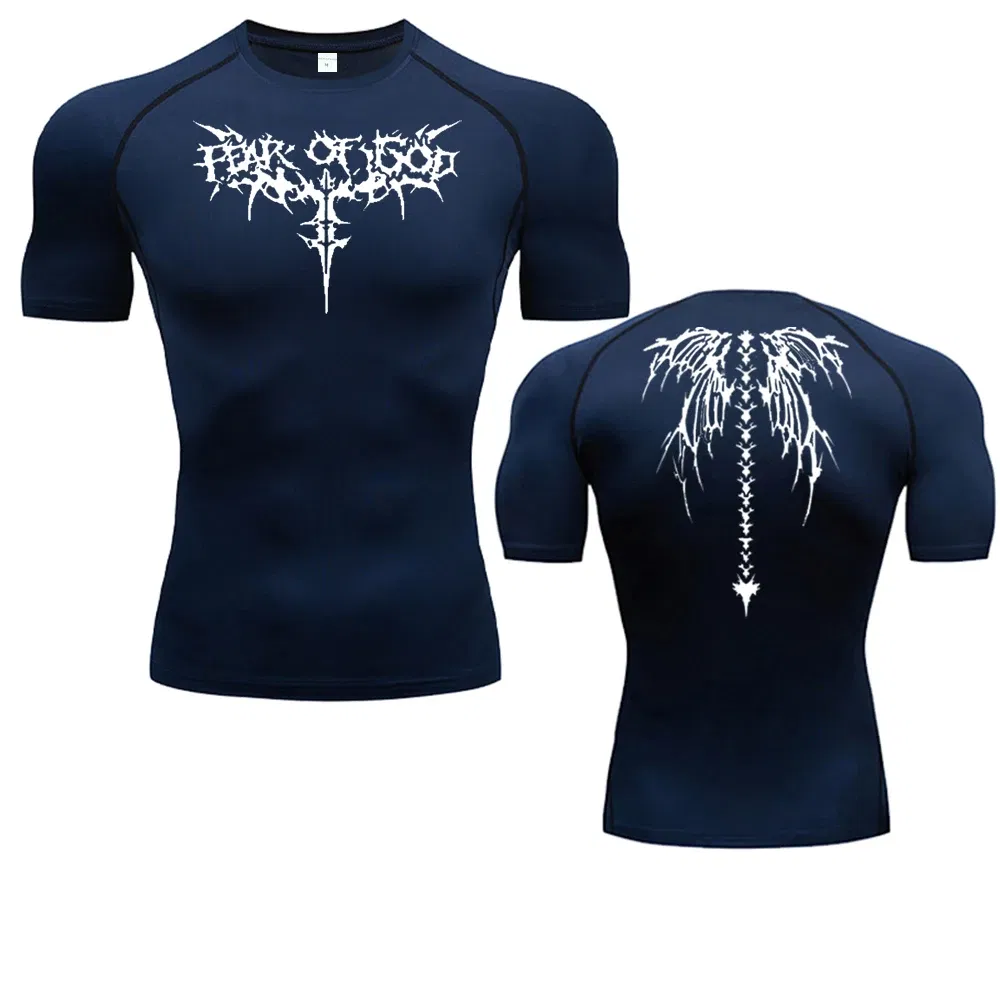 Color: Silver, Size: XXXL - Men's Compression Shirt Anime Print Gym Sport Quick Dry Gym TShirts Fitness Athletic Undershirts Elasticity Tops Tee Summer Male