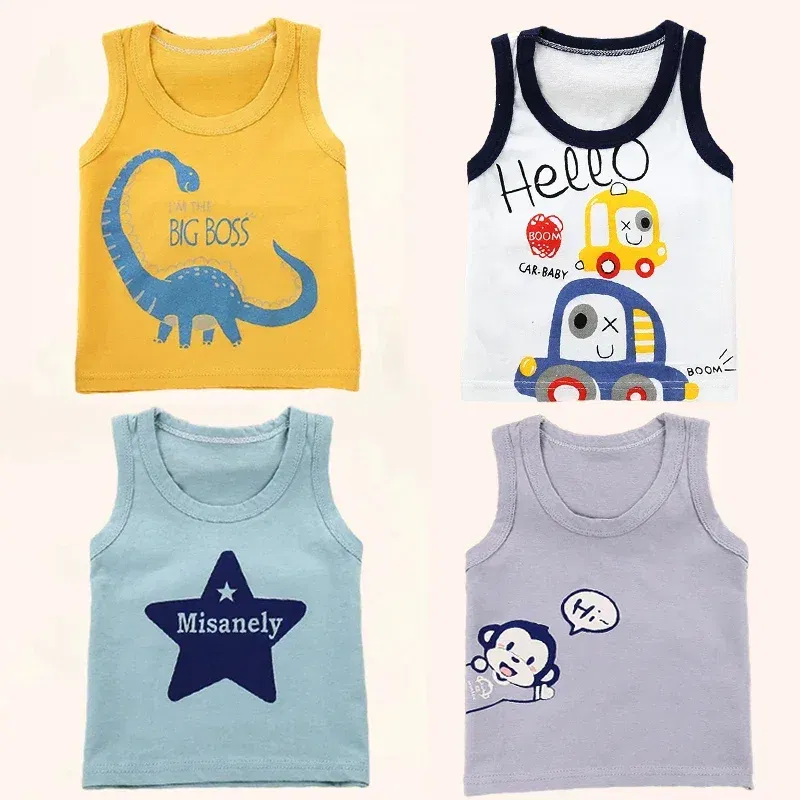 Color: GRAY, Kid Size: 6 - Summer Kids Tops Clothes Tank Sleeveless Breathable Cotton Children T-shirt Vest Top Clothing Outfit Cartoon Boys Girls 0-7Years