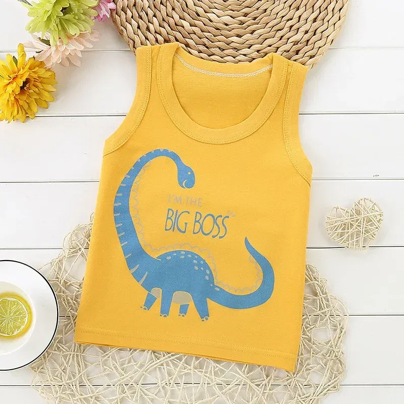 Color: GRAY, Kid Size: 6 - Summer Kids Tops Clothes Tank Sleeveless Breathable Cotton Children T-shirt Vest Top Clothing Outfit Cartoon Boys Girls 0-7Years