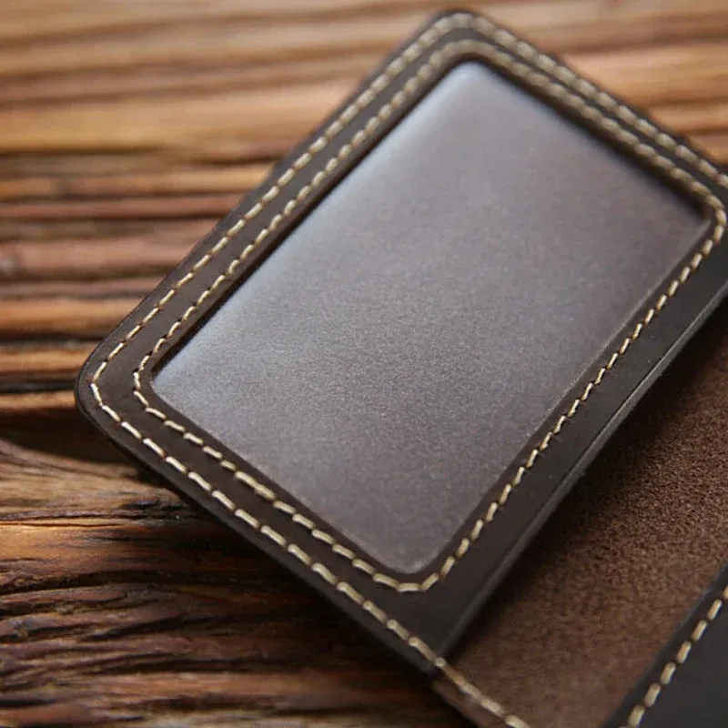 Color: Navy Blue - Retro Crazy Horse Leather Cards Cases Mens Cowhide Credit Card Holder Wallet Handmade Ultra-thin Slim Drivers License ID Cover