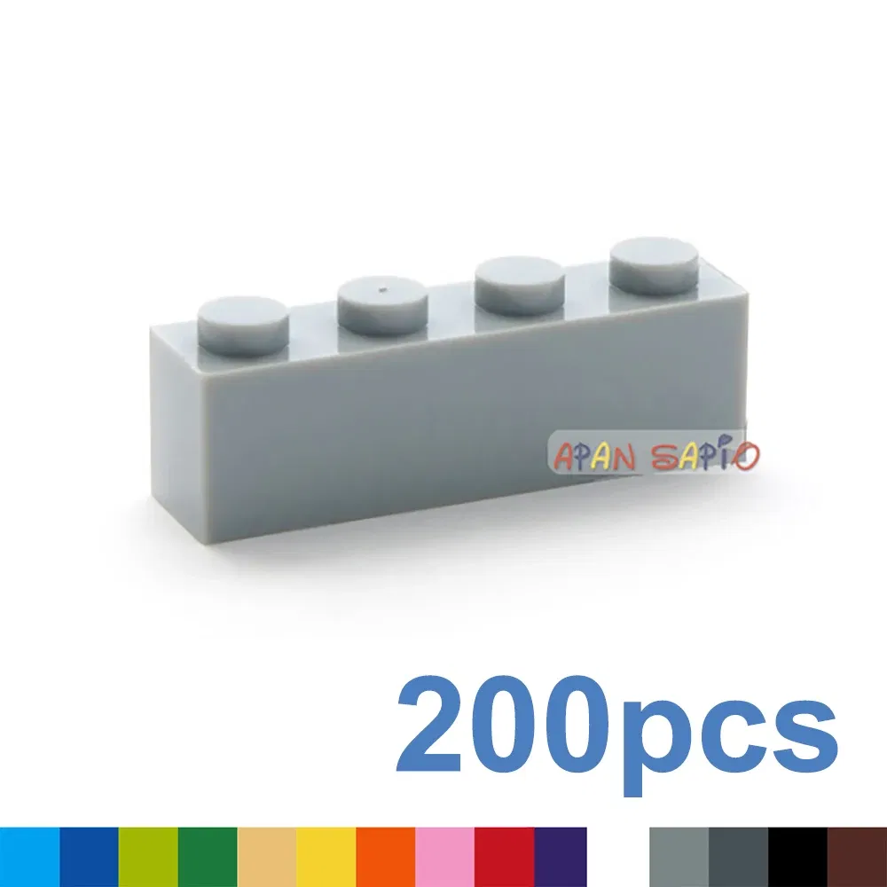 Color: Wood - 200pcs 1x4 Dots DIY Building Blocks Thick Figures Bricks Educational Creative Toys for Children Size Compatible With 3010
